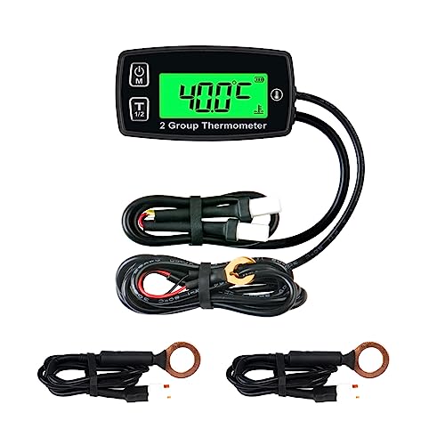 Runleader Digital LCD Engine Temp Gauge,Dual Temperature Record,Backlight Display,User Shutdown,Battery & External Power Supply for Generator Motorcycle Dirtbike ATV Outboard Motor Marine Snowmobile