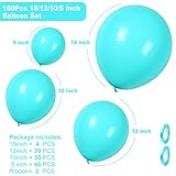 100Pcs Teal Blue Balloons, 18/12/10/5 Inch Turquoise Blue Balloon Garland Arch Kit Matte Teal Latex Balloon Different Sizes for Birthday Wedding Baby Shower Graduation Gender Reveal Party Decoration