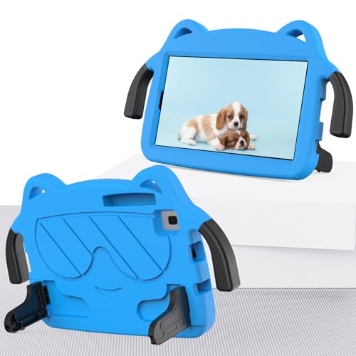 WEUFBG Tablet PC Cases Cover Compatible with Huawei MediaPad M3 Lite 8.0" Kids Friendly Cute Case,Lightweight EVA+Rugged PC Shockproof Stand Protective Tablet Case with Shoulder Strap(Blue)