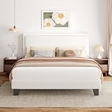 viplov King Size Bed Frame and Headboard, Upholstered Platform Bed with Adjustable Headboard, Soft Boucle Fabric, Modern Style, No Box Spring Required, Easy Assembly, Off-White