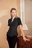 Scarlet Darkness Black Elegant Shirt Womens Steampunk Victorian Lace Up Blouse V Neck Short Sleeve Shirts Black L