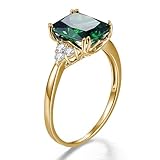 Yaresul 3.5ct Women's Green Emerald Ring for Women 14K Gold Plated 925 Sterling Silver Emerald Engagement Ring for Women May Birthstone Rings Paved Cubic Zirconia Wedding Rings Size 8