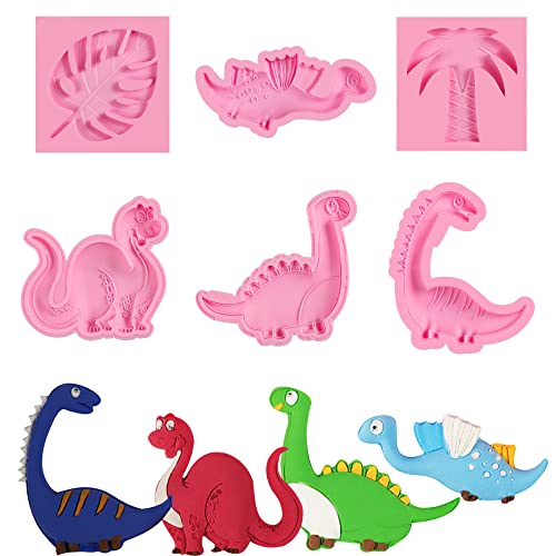 Dinosaur Fondant Silicone Chocolate Molds (6Pcs), Kid's Cartoon Dino Claws Clay Molds for Dinosaur Theme Party Cake Decoration Cupcake Topper Sugar Craft Gum Paste Icing Clay