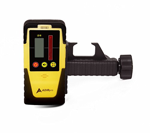 AdirPro Universal Rotary Laser Detector (LD-8) - Digital Rotary Laser Receiver with Dual Display and Built-In Bubble Level, Compatible with Most Red Rotary Lasers - Rod Clamp Included