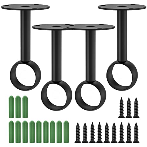 Aopin Curtain Closet Rod Brackets with Matte Black Finish 25mm / 1" Ceiling Mount Brackets Curtain Rod End Supports Flange Rod Holder Brackets Stainless Steel, Closet Pole Socket Brackets 4 Pcs