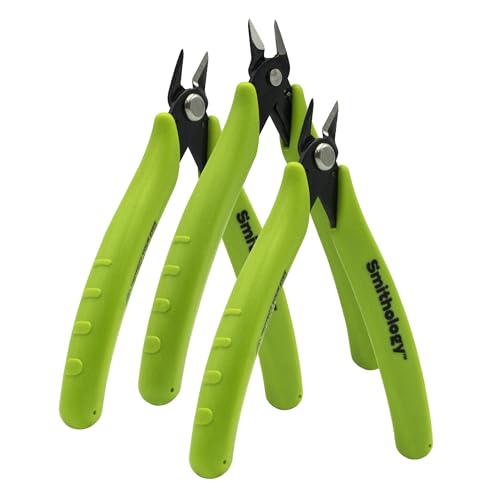 Smithology 4.8” Micro Flush Cutters 3PCS | Made from High Carbon Steel with Hidden Springback Design & Non-Slip Handles for Trimming Metal Wires, Zip Ties, Cables, Circuit Boards, & DIY Projects