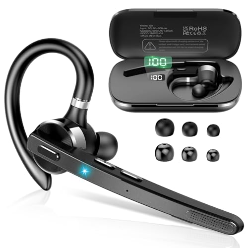 Thunelec Bluetooth Headset, Wireless Bluetooth 5.3 Earpiece, 90Hrs Hands Free Headset with APTX HD Audio & Mute Button, Dual Noise Cancelling Mics, Single-Ear Headphone for Trucker/Business/Office/Gym