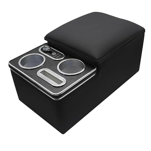 RASNAUTO Car Center Console, Universal Rear Bench Seat Consoles, Central Armrest Box Back Seat Storage Box with Cup Holder, Supports Wireless Charging for Mobile Phones Black