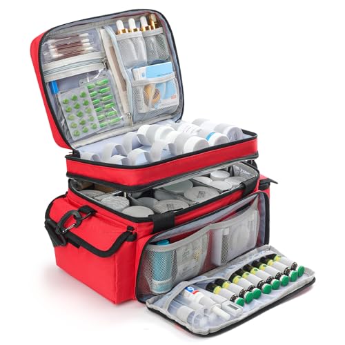 XHGWJSX Medicine Organizer with Adjustable Divider, Double-Layer Medicine Bottle organizer Storage, Portable Home Health First Aid Bag, Medicine Organizer Box for Emergency Medications (Bag Only)