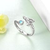 qielizhu Dragon Ring 925 Sterling Silver Moonstone Dragon Rings Chinese Dragon Jewelry Gifts for Women Men