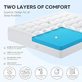 ELEMUSE Dual Layer 3 Inch Memory Foam Mattress Topper Twin XL, Dorm Room 2 Inch Cooling Gel Memory Foam Plus 1 Inch Down Alternative Pillow Top Mattress Pad, College Essential, Soft Comfort Support