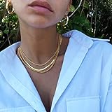 Freekiss Gold Necklace for Women Herringbone Necklace for Women,Simple Gold Layered Necklaces Chunky 14k Gold Plated Necklace Gold Chain Gold Jewelry Gift for Women