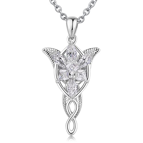 Arwen Evenstar Necklace Pendant Lord Rings Necklace Hobbit Pendant Lotr Necklace Noble Collection Princess of the Elves Jewelry for Women Cubic Zirconia Evenstar Necklace ZDaoBen