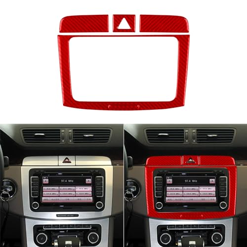 Generic Sporty Style Real Carbon Fiber Decals Compatible with Volkswagen Passat B6 2006-2011 Car CD Radio Screen Warning Light Decoration Kit Auto Interior Accessories Sticker 5pcs Red, VNPT0611