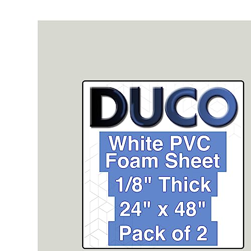 Duco Closed Cell PVC Foam Board Plastic Sheets (3mm) - Pack of 2 USA-Made 1/8 Inch Thick, 24" x 48" Matte White Expanded PVC Boards - D.I.Y. Signage, Displays, & Scale Models