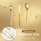 Lemosae 240 Pcs Gold Silverware Set Service for 80 Stainless Steel Flatware Set Gold Flatware Cutlery Forks Knives and Spoons for Wedding Parties Kitchen Restaurant Home, Dishwasher Safe