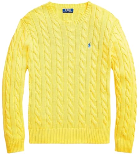 POLO RALPH LAUREN Men's Iconic Cable Knit Cotton Pullover Sweater (RalphYellow - L)