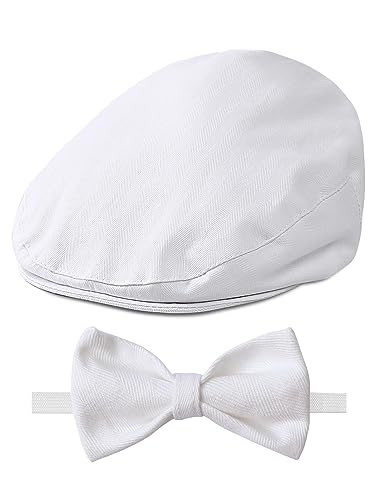 A&J DESIGN Baptism Hat for Baby Boy Christening Flat Scally Irish Pageboy Cap with Bow Tie Set White 6-12 Months