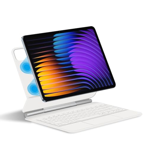 JZCZMCE Keyboard Case for Xiaomi Mi Pad 7/7 Pro 11.2 inch 2024, Magnetic Floating Cantilever Stand, Ultra-Slim Protective Case with Backlit Keyboard, Multi-Touch Trackpad,White