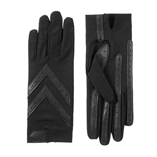 isotoner Women's Spandex Shortie Touchscreen Gloves - Waterproof Winter Gloves - Chic Chevron Design - Ideal for Driving and Daily Use, Black-Smartdri, Small/Medium