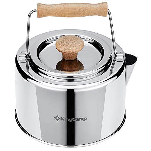 KingCamp Stainless Steel Camping Kettle Camp Tea Coffee Pot 1.2 L/40.6 Oz Compact Outdoor Hiking Cooking Gear Water Kettle Portable Teapot Lightweight with Bamboo Handle for Backpacking Hiking Picnic