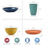 Wrova Wheat straw plates and bowls sets of 16 - Unbreakable wheat straw dinnerware sets for kids - Alternative plastic dinnerware set service for 4 - Microwave safe and Dishwasher safe bowls. Colorful