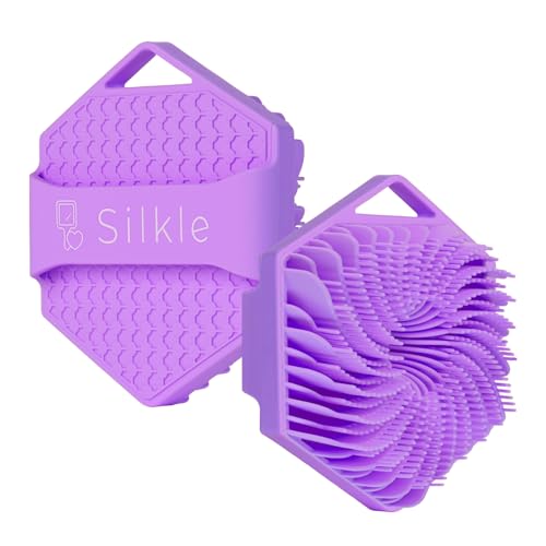 SILKLE Silicone Body Scrubber - Exfoliating Bath Brush and Skin Cleanser - Shower Sponge for Gentle Body Scrub and Wash - Silicone Scrubbing Care Tool for a Refreshed and Renewed You - Purple