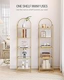 Hzuaneri Bookcase Bookshelf, Tempered Glass Bookshelves, Slim Shelving Unit for Bedroom, Bathroom, Home Office, Steel Frame, 5 Tier Gold BC05001G