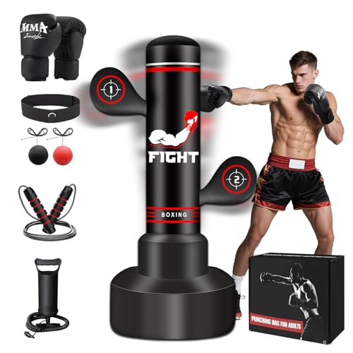 Upgraded Heavy Freestanding Punching Bag for Adults Teens, 70” Standing Punching Bag with Gloves, Pump and Jump Rope, Boxing Reflex Ball, Women Men Kickboxing Bags for Training MMA Fitness Home Gym