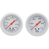 Speedway Motors 2-5/8 Inch Oil Press and Water Temp Gauge Kit, Backlit White Face, Universal Fit, Chrome Bezel, Black/Silver Bezel Options, 100° – 280° F Reading