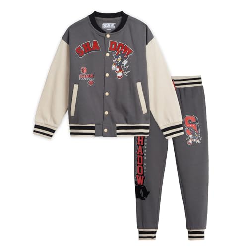 SEGA Sonic the Hedgehog Shadow Little Boys Fleece Varsity Bomber Jacket and Jogger Pants Gray Shadow 6