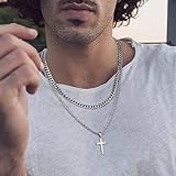 Ursteel Gold Cross Necklace for Men, 18K Gold Stainless Steel Cross Chain Layered Rope Necklace 16-18 Inch Fathers Day Cross Gifts From Wife