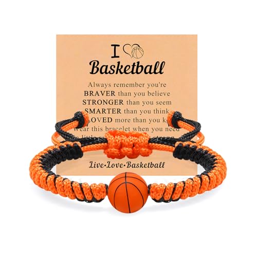 Soccer Baseball Basketball Bracelet Gifts for Boys Girls, Adjustable Handmade Braided Rope Silicone Bead Wristbands Bracelet, Sports Lover Teens Players Team Accessories Stuff Jewelry Gift for 6-16
