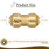 JUWO 12 Pack 1/2" Pushfit Straing Coupling, Pex Fitting for Copper, CPVC Pipe, Brass Push to Connect Plumbing Fitting with Upgraded Stiffener