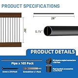 105 Pack 26 inch Aluminum Balusters for Deck Railing,Black Round Metal Spindles for Staircase,3/4" Diameter Hollow Deck Ballasters with Screws and Connectors for Railing Fencing Porch Stair Spindles