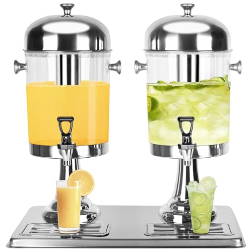 Carivia Drink Dispenser with Stand, 4.2 Gallon Beverage Dispenser for Parties, Stainless Steel Dual-Head Juice Dispenser with Centre Ice Core and Drip Trays for Parties, Buffet Cafeterias, Homes