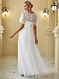 Ever-Pretty Women's Short Sleeve Embroidered Maxi Dress Homecoming Dress for Junior White US20