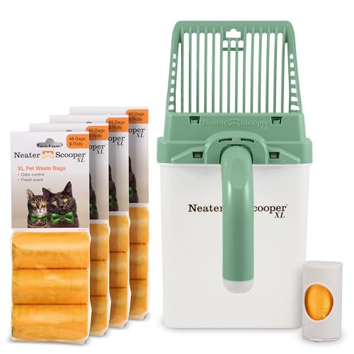 Neater Pets Neater Scooper XL Cat Litter Scoop, 195 Refill Bags – Extra-Large Capacity Mess-Free Cat Litter Scooper with Bag for Large & Multiple Cats, Spill-Proof Litter Box Scooper with Scoop Holder