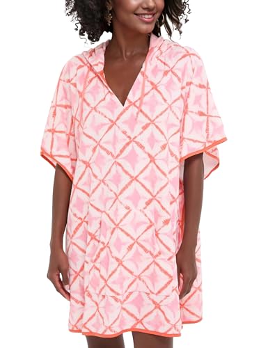 RIATOUR Women's Summer Terry Cloth Beach Swimsuit Cover Up Hooded V Neck Swimwear Dress Resort Wear with Pocket (PinkStars-S)