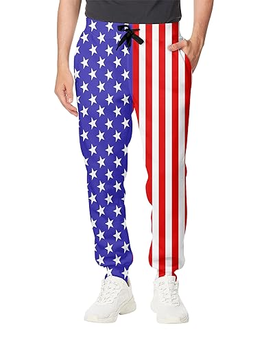 Goodstoworld Men Sweatpants Graphic Joggers for Women Cool American Flag Rave Pants Neon Clothes Jogging Trousers with Drawstring Pockets L