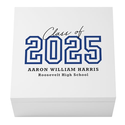 Let's Make Memories Personalized Keepsake Box - For Graduation - Class of 2025 - Graduate Memento Box - Customized for any Grad and School - 12" Lx12Wx6”H - Loud & Proud - Blue