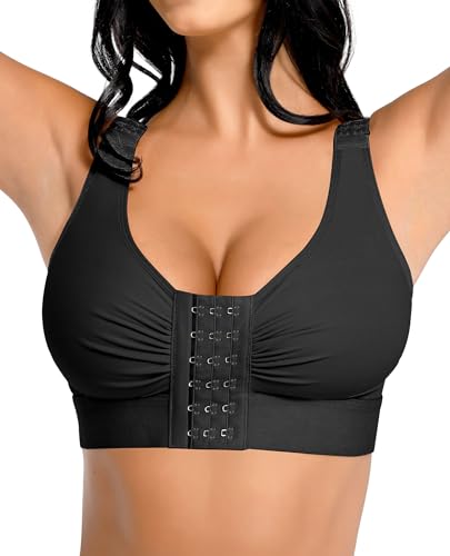 FeelinGirl Post Surgery Compression Bra Soft Support for Mastectomy Breast Augmentation Breast Lift Bra Black M