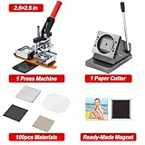 2.5x2.5inch Square Fridge Magnets Badge Maker Machine 63.5x63.5mm DIY Photo Refrigerator Sticker Magnet Press Machine+Paper Cutter+100pcs Materials