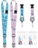 Akkya Cruise Lanyard for Ship Cards with Retractable Reel Waterproof ID Card 2 Pack Cute Hawaiian Cartoon Travel Lanyard Essentials Accessories Presents for Cruise Lovers