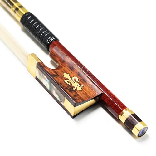 Carbon Fiber Core Hybrid Peranmbuco Skin Violin Bow 4/4 Size VINGOBOW 127V Master Level Fleur-de-lys Snakewood Frog 4 4 Full Straight Premium Natural Horse Hair for Porfessional Player