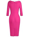 MUXXN Women's Classy Elegant 50s Midi 3/4 Sleeve Pencil V Neck Bodycon Fitted Casual Basic Wedding Guest Dress Hot Pink M