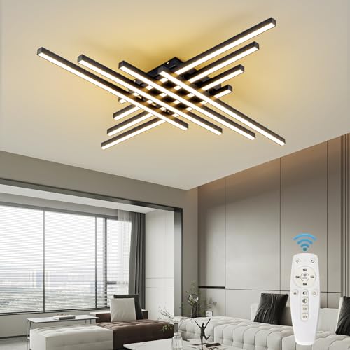 JAYMP Modern Ceiling Light with Remote, 45.7" Black Sputnik Ceiling Lamp, 128W Dimmable LED Lighting Fixture for Dining Room, Living Room, Kitchen Island, 8 Lights