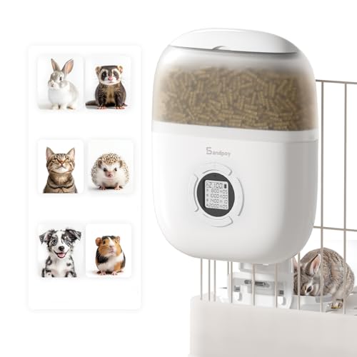 Sandpoy Hanging Rabbit Feeder, Programmable Automatic Pet Feeder with Dry Food Dispenser, Desiccant Bag and Portion Control for Rabbits Cats and Small Animals