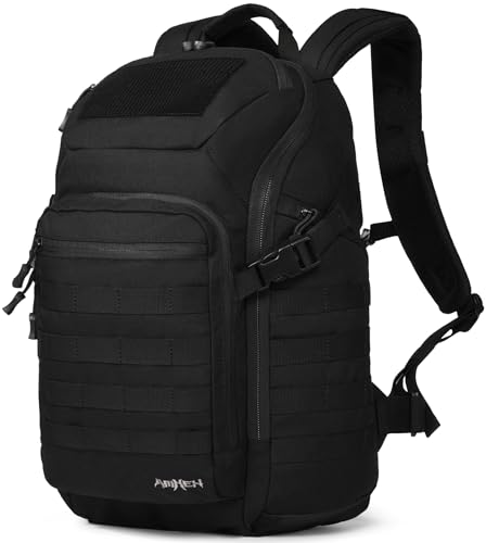 AMHEH 32L Military Tactical Backpack | Fit 17 Inch Laptop, Molle Webbing, Survival Whistle, EDC/Hiking, Fit Most Men's Body (Black)