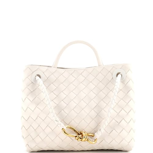 Bottega Veneta, Pre-Loved Andiamo Top Handle Bag Intrecciato Nappa Small, White